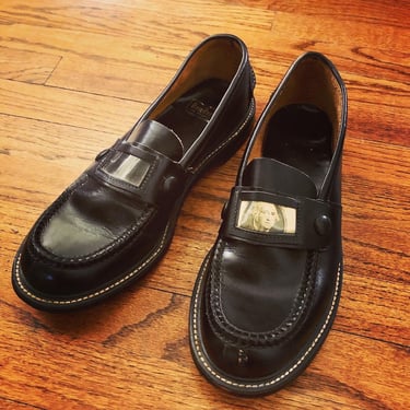 Spectacular And Very Rare 1950s Black Leather Dollar Loafers by Randcraft. 
