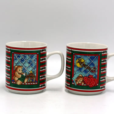 vintage Enesco Christmas mugs set of two by Lucy Rigg 1984 