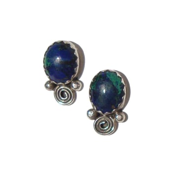 Vintage Morningstar Navajo Earrings Sterling Silver & Azurite Gemstones 