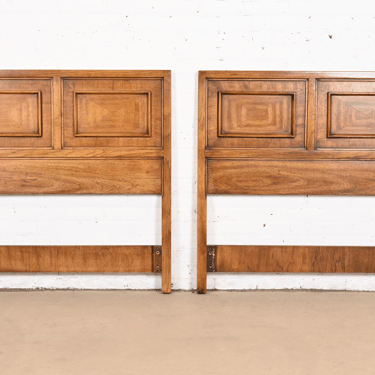 Drexel Mid-Century Modern Sculpted Walnut Twin Headboards, Pair