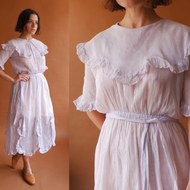 Vintage Edwardian Sheer Cotton Dress/ 1910s 1920s Ruffle Lawn Dress/ Size Small 