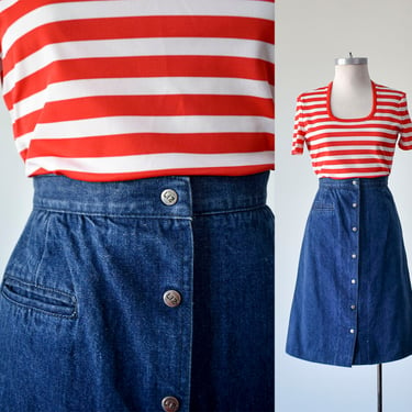 Vintage Denim Skirt / Vintage Denim A Line Skirt / Vintage Liz Claiborne Skirt / Vintage A Line Snap Up Denim Skirt / Vintage Denim Skirt 26 