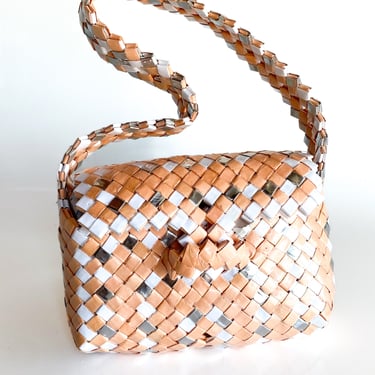 Y2K Orange & Silver Upcycled Woven Purse