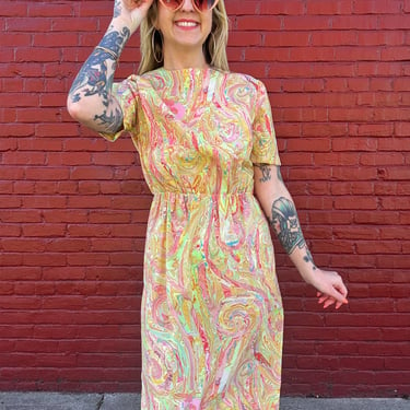 Vintage 60s/70s marble print midi dress