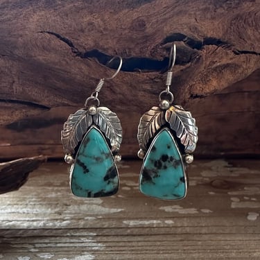 BETTA LEE Navajo Kingman Turquoise Earrings | Leaf Design Jewelry | Native American Navajo | Southwestern 