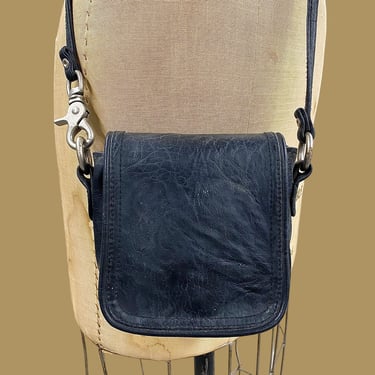 Vintage Crossbody Bag Retro 1990s Contemporary + Giannini + Black + Leather + Silver Metal + Long Shoulder Strap + Womens Accessory 