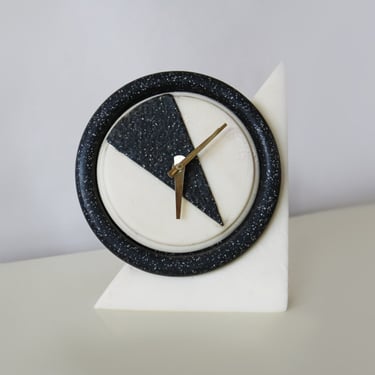 Vintage 80s Memphis Styled Travertine Clock 