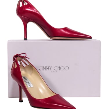 Jimmy Choo - Red Leather Pointed-Toe Lasercut Accent Pumps Sz 6.5