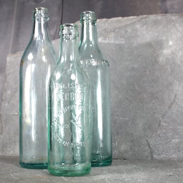 Set of 3 Antique Bottles | Pale Blue Green Bottle Set | Beech-Nut, Nebbco & Unmarked Bottles 