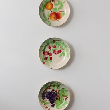 turn of the century french st. clement majolica fruit plates, set of 3