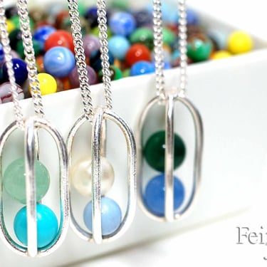 Gravity Collection: Two - CUSTOM Sterling Silver Necklace with Two Floating Gems - Free US Shipping 