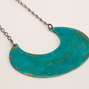 Large Verdigris Patina Crescent Necklace