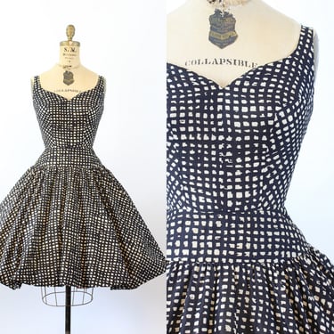 1950s BLACK & WHITE silk dress xxs | new summer 