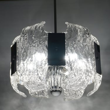 Vintage Kalmar Chandelier  / Vintage Pendant Lamp / Mid Century Modern / 60s Austria / Retro Hanging Light / JT Kalmar Iced Glass Lamp 