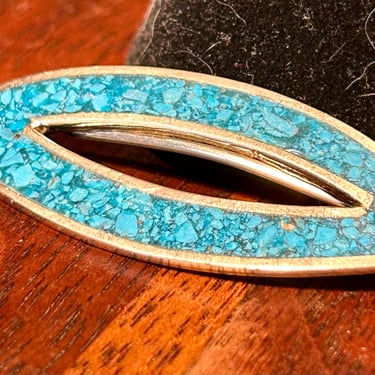 Sterling Silver Turquoise Chip Barrette Mexico Vintage Hair Accessories Retro Jewelry 