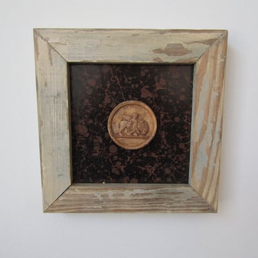 Framed Intaglios in Reclaimed Wood Antique Frame. 