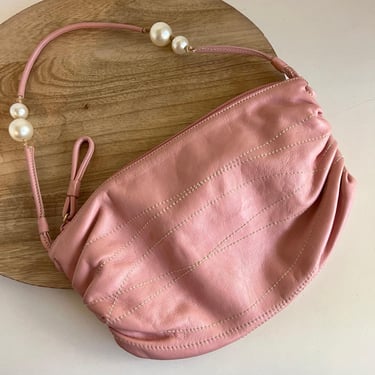 Furla Pink Italy Genuine Leather Stitched Small Zipper Pearl Detailed Shoulder Bag 