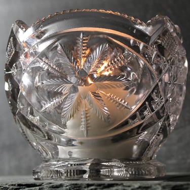 Cut Glass Votive Holder | Floral Patterned Glass Votive | Mid-Century Glass 