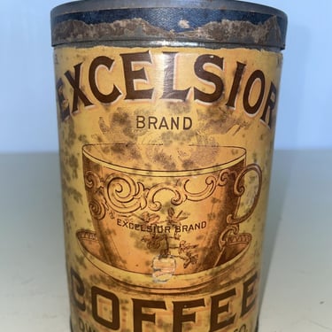 Excelsior Brand Coffee Tin Paper Label Dwinell Wright Co. Boston Chicago, Vintage collectible tins, coffee can, vintage kitchen decor 