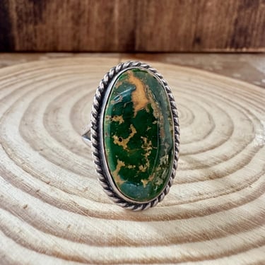 EARTHBOUND SAM PIASO Sterling Silver and Green Yellow Turquoise Ring | Native American Navajo Southwestern Jewelry | Size 8 1/2 