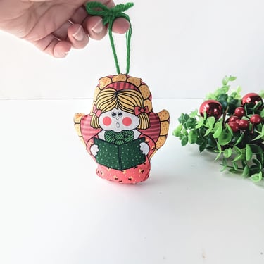 Vintage Handmade Hand Sewn Christmas Ornament/ Christmas Holiday Calico Chubby Angel/Christmas Decor/ Retro 1970s/ Stocking Stuffer Gift 
