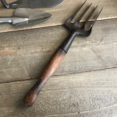 Rustic English Garden Fork, Iron Fork, Wood Handle Tool, Gardening, Planting, Farmhouse 