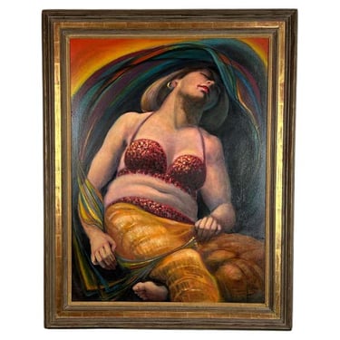 &quot;Oriental Dancer Asleep&quot; Large Acrylic Portrait on Canvas signed Lloyd