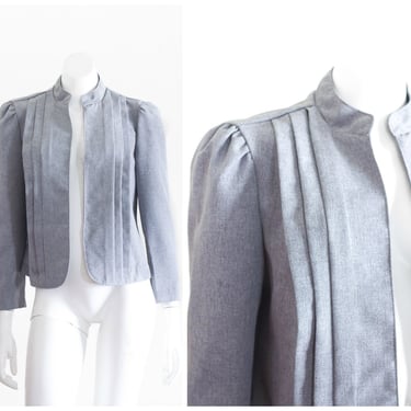 1970s Gray Blazer with Pleated Front 