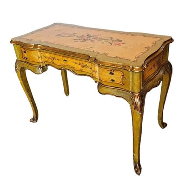 Vintage Italian Venetian Louis XV Style Paint Decorated Writing Desk Vanity Table Console 