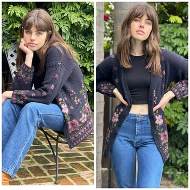 Laura Ashley Cardigan Sweater Floral sweet feminine charming S M 