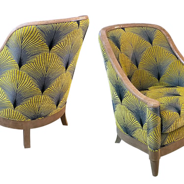 Stylish Pair of Art Deco Style Barrel-back Shagreen Bergeres by Lx Rossi