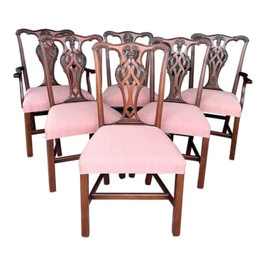 Vintage Ethan Allen Carved Chippendale Dining Chairs - Set of 6 