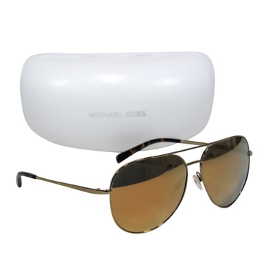 Michael Kors - Gold Reflective Aviator Sunglasses w/ Tortoise Shell Trim