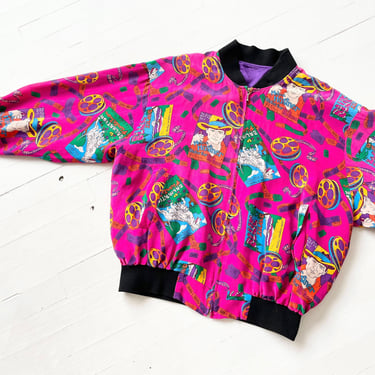 1980s Pink Printed Silk Bomber Jacket 