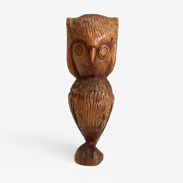 Hand Carved Wooden Owl Totem Mid-Century Modern 