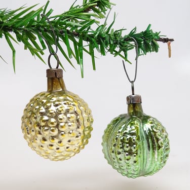 2 Small Antique German Mercury Glass Christmas Tree Ornaments,  Vintage  GERMANY 