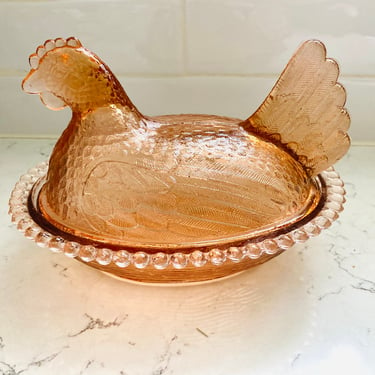Indiana Glass Hen on Nest Candy Pink Dish by LeChalet