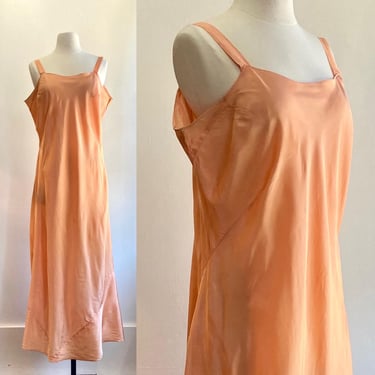 Vintage 30s Acetate SLIP DRESS / On BIAS + Darted + Pullover / Light Orange Peach 