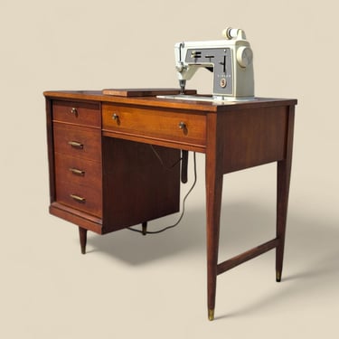 Vintage Mid Century Desk, Singer 600 Sewing Machine, MCM, Retro, Unique, Walnut, 1960s, Office, Crafting Slant o'matic 