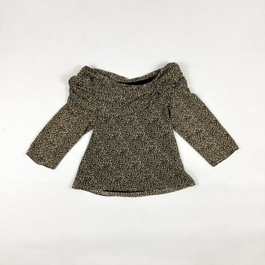 y2k MSK Cheetah Print Folded Off the Shoulder Top / Three Quarter Length Sleeves / Ruched / Leopard / Small / Paris / Sheer / Overlay / 00s 