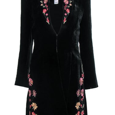 Zelda - Black Velvet Longline Coat w/ Floral Beaded Embroidery Sz 2