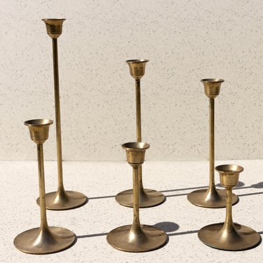 Set of 6 Vintage Brass Metal Candle Holders, Six Tapered Vintage Brass Tulip Candlesticks, Made in Taiwan, Vintage Home Decor 