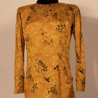 Ungaro gold floral silk minidress with black velvet 