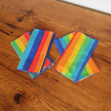 Vintage Rainbow Stripe Cloth Napkins 1980's 17