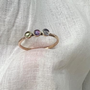 Mixed Stone Trio Ring in 14k Gold Fill with peridot amethyst and moonstone Birthstone Ring 