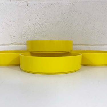 Vintage Melamine Oblique Bowl Set of 4 Yellow Shallow Bowls Mid Century Contemporary Modern Plastic Pasta Dish 1970s 