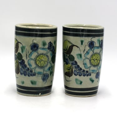 vintage Tonala Tumblers Hand Painted in Mexico 