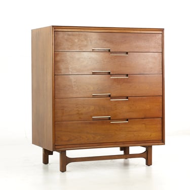 Cavalier Furniture Mid Century Walnut and Brass Highboy Dresser - mcm 
