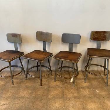 Vintage Industrial Steel and Masonite Task Stools, Adjustable Height, set of 4 [LOCAL PICKUP ONLY&91;