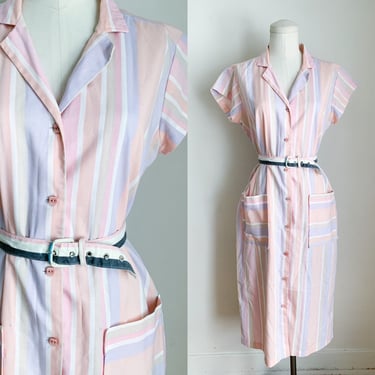 Vintage 1980s Candy Striped Shirt Dress / M 